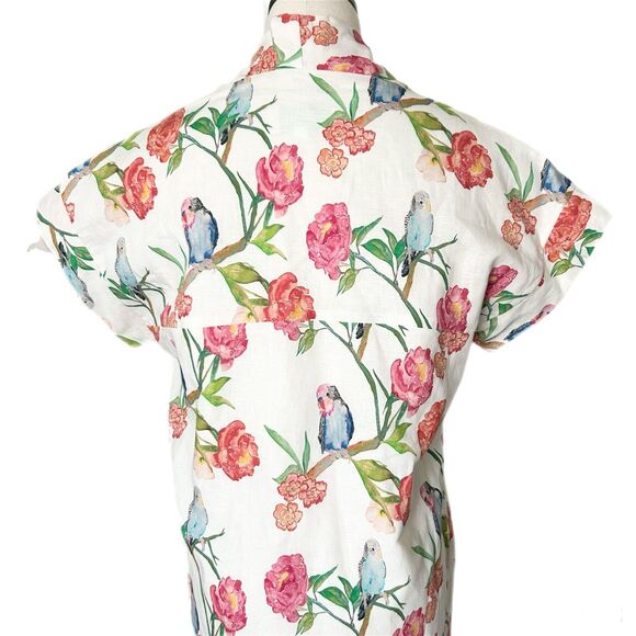 Brooke Wright Nancy Shift Mini Dress Floral Bird Print Cotton Linen Size XS - Picture 3 of 6